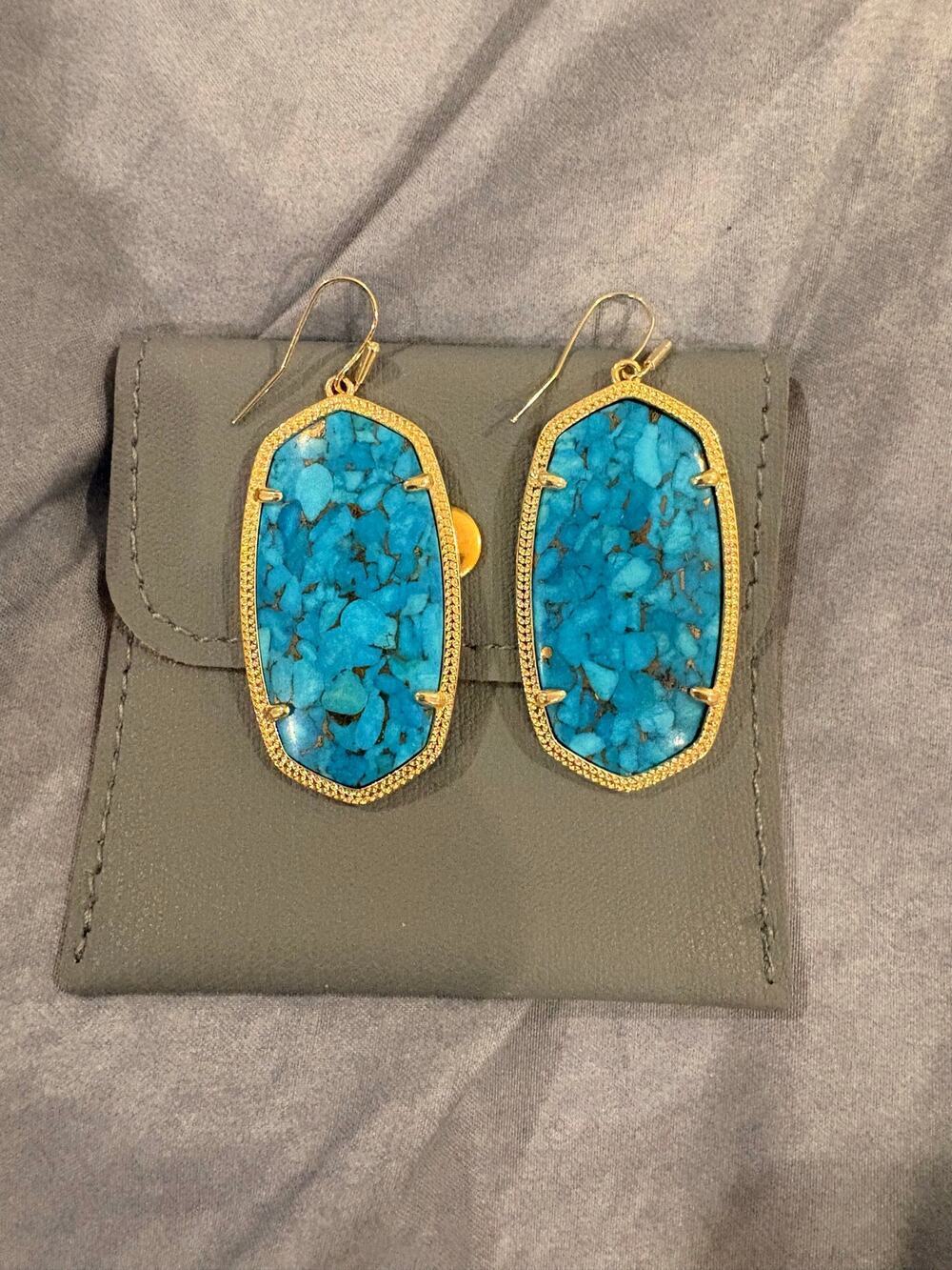 Kendra Scott Elle Gold Drop Earrings Bronze Veined Turquoise Magnesite NWOT